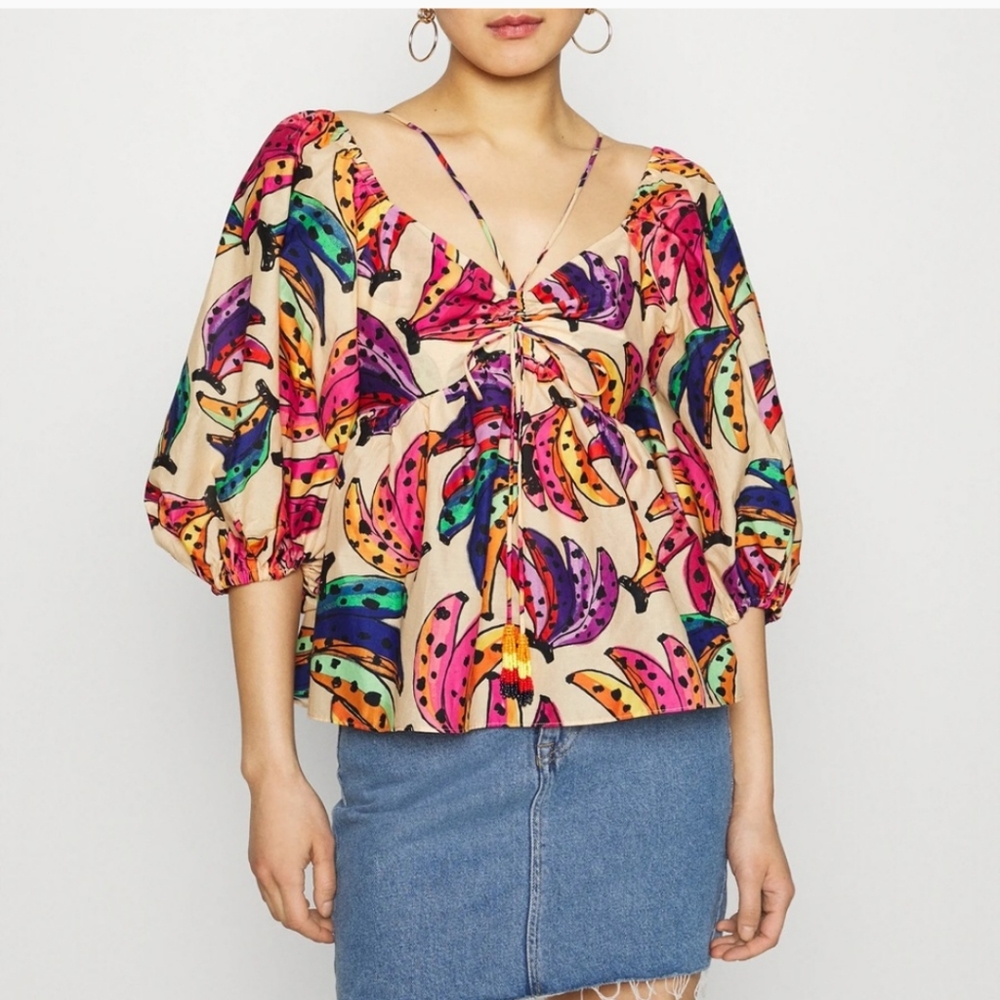 Farm Rio Banana Bunch cotton Blouse LARGE - New Without Tags
